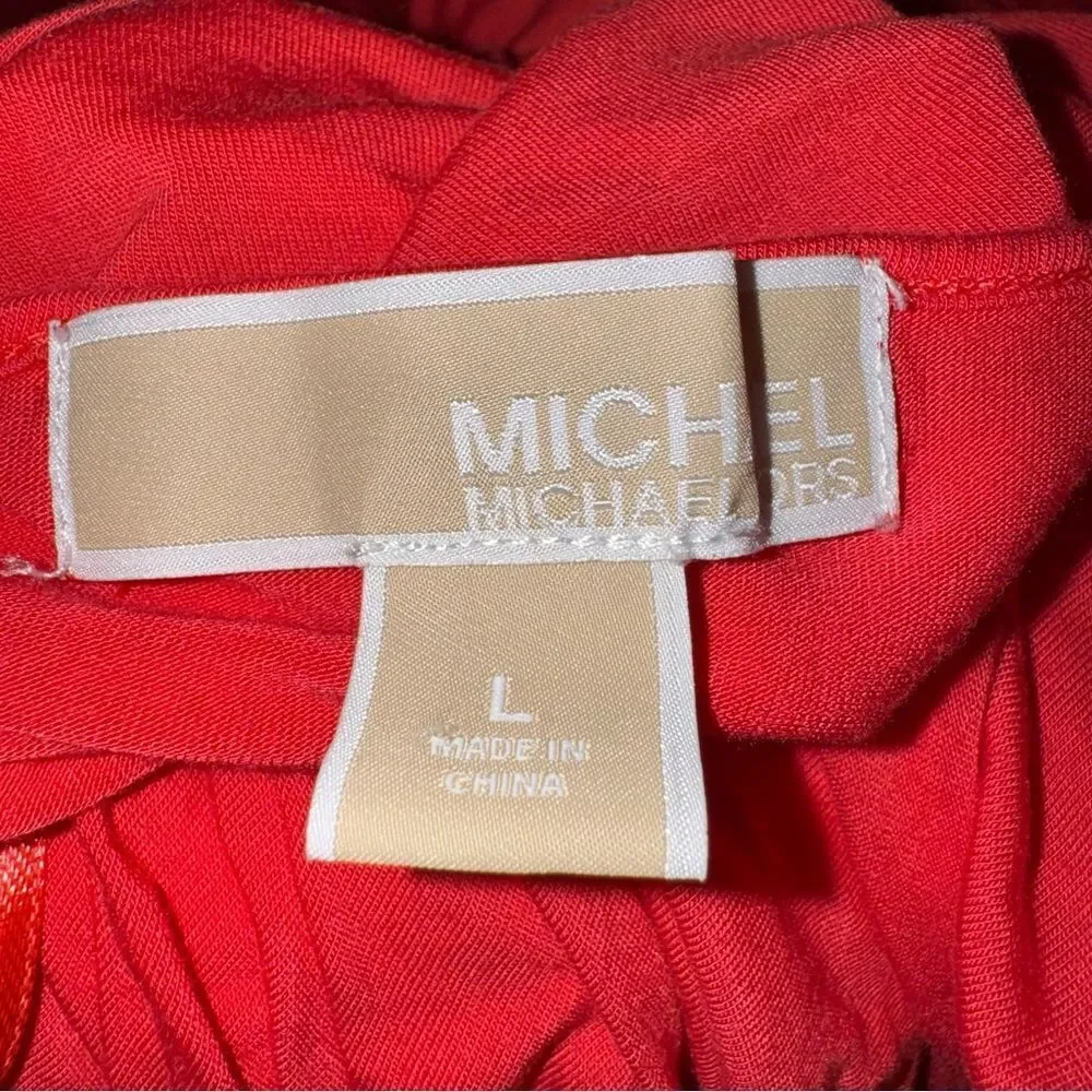 Michael Kors Solid Coral Draped Tank with Knotted Shoulder Blouse Casual Chic L